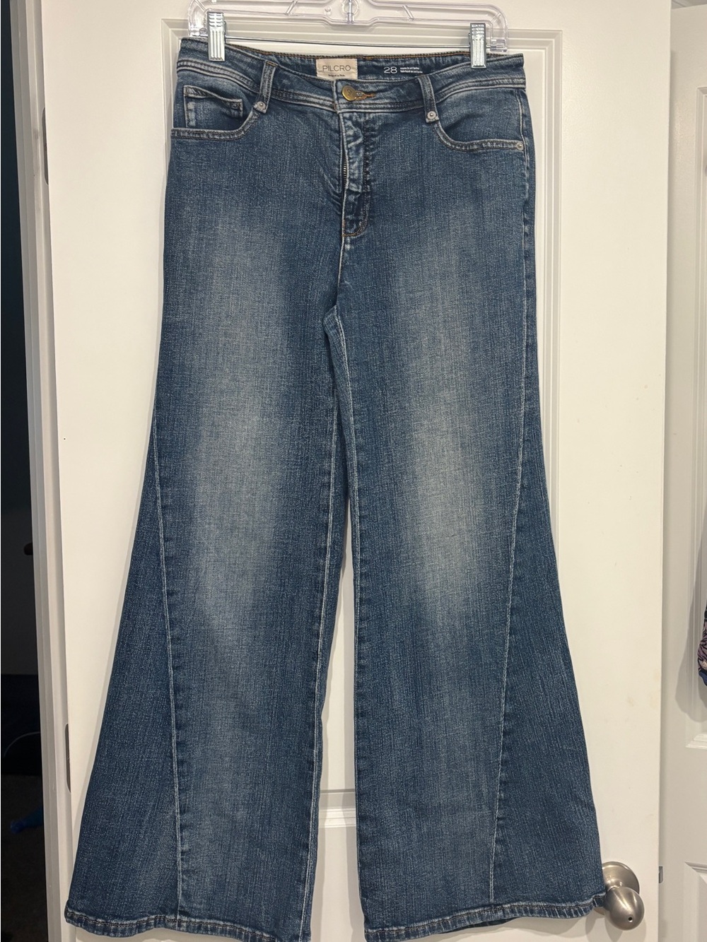 Pilcro Anthropologie Wide-Leg Flare Jeans in Medium Blue Wash